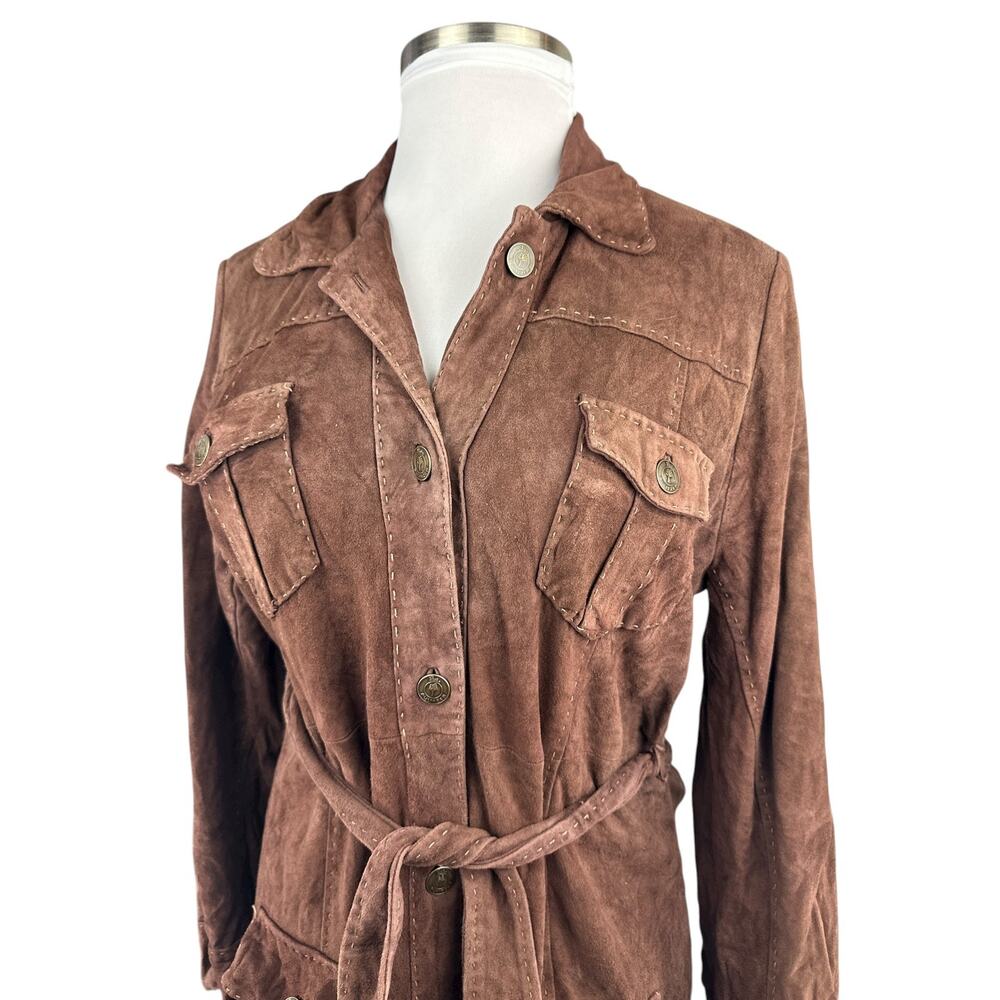 Lilly Pulitzer Soft Lamb Suede Jacket Brown Belted Button Lined XL Rare HTF - Picture 6 of 16